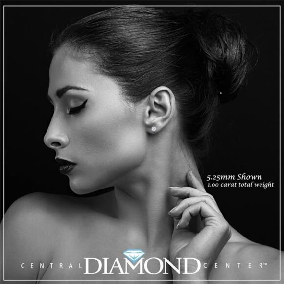 14K Solid Gold Post & Silver Simulated Diamond Stud Earrings-cubic zirconia - Picture 5 of 7